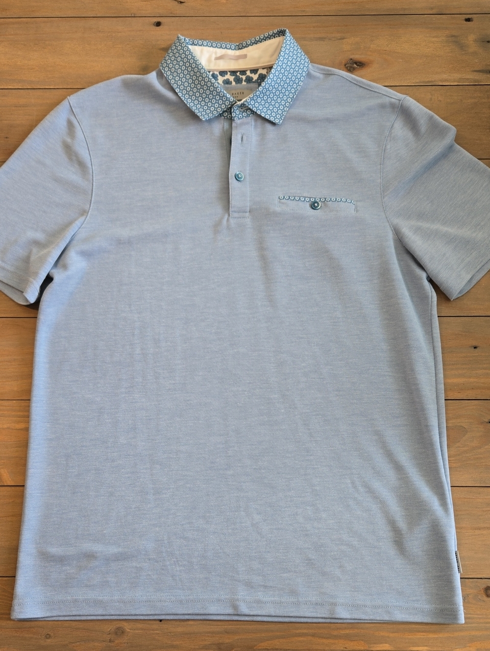 Ted Baker Light Blue Polo with Patterned Collar
